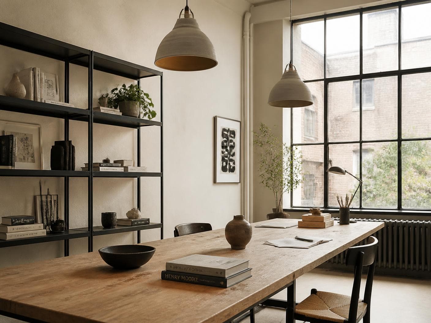 Interior space mid fit-out with exposed structure and finishing materials