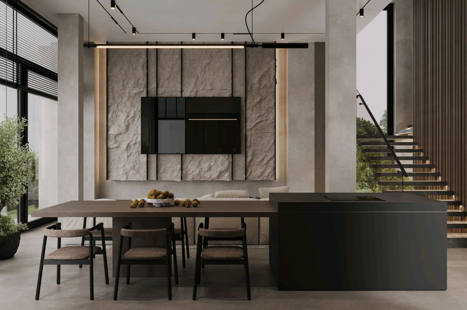 Modern living room fit-out with custom lighting, completed by AXOVA in Dubai