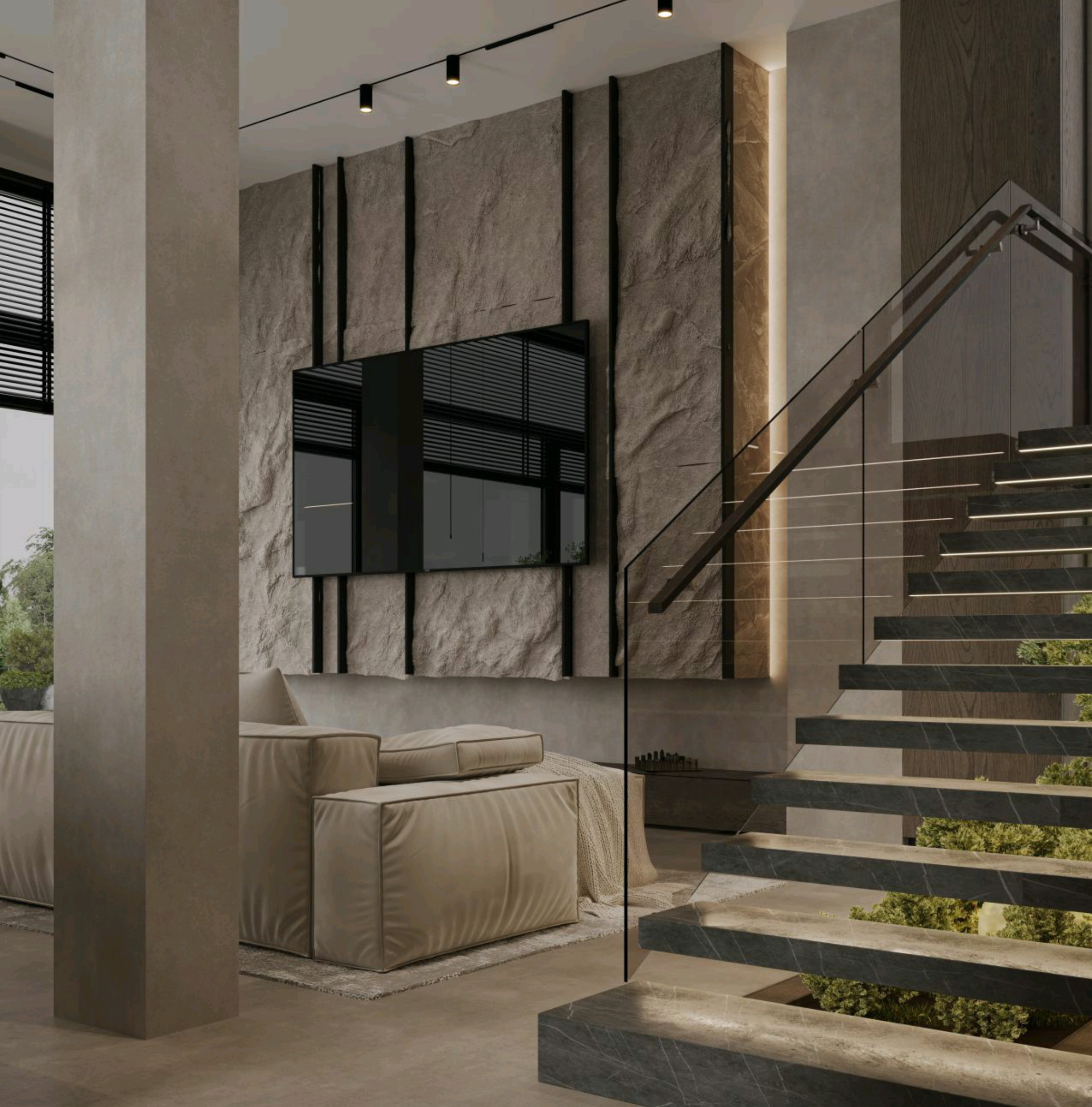 another shot at Modern living room fit-out with custom lighting, completed by AXOVA in Dubai